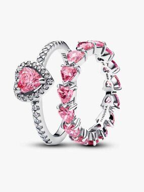 Pandora Pink Heart to Hearts Ring Set
